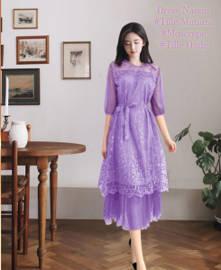 Dress Kondangan Midi Wanita Elegan Tebaru Brokat Tille Mutiara/Dress Naomi Size L/XL Dress Kondangan Remaja Kekinian Viral/Good Quality