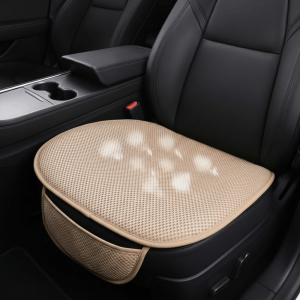 COUPLECOL Cool Breathable Fabric Ice Silk Car Seat Cushion Ice Silk Material With Storage Bag Three-Piece Set Co-pilot Seat Three-Piece Design Universal Car Seat Cushion Summer Use