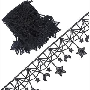 DOOUR Black And White Lace Trim Ribbon Width 10CM Star Moon Design Lace Fabric Lace Accessories Embroidery Applique Patch DIY Crafts Sewing