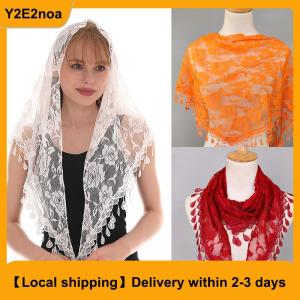 【Local shipping】 Triangle Veil Scarf Blended Jacquard Rose Shawls For Women Muslim Church Prayer Wedding Shawls Headband