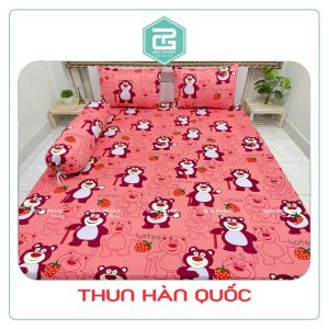Bộ ga giường Drap nệm Thun Lạnh Hàn Quốc 4 món họa tiết Hoạt hình (1 ga bọc + 2 vỏ gối nằm + 1 vỏ gối ôm)
