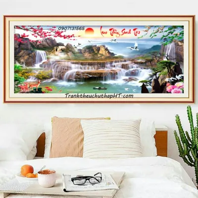 Tranh thêu chữ thập Lưu thủy sinh tài LV3015- tự thêu
