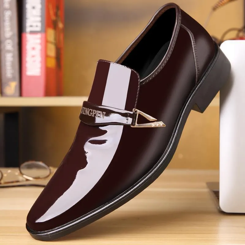 Men's Casual Business Shoes Black Glossy Pointed Toe Leather Formal Shoes  Mens Wedding Dress Shoes