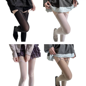 Womens Garter Belt Tights Silk Stockings Suspender Pantyhose Tights Oil Glossy High Waist Pantyhose Thigh High Stocking