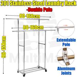 Stainless Steel 1.6M Double Pole Laundry Rack- Clothes Drying Rack Laundry Rack Outdoor and Indoor Portable Laundry Rack Heavy Duty Clothes Drying Rack Multifunction Laundry Rack