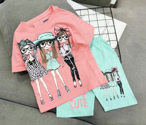 12-50kg bộ lửng bé gái thun coton xuất mềm mỏng thấm hút mồ hôi tốt mặc thoáng mát