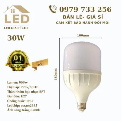 ĐÈN BÚP TRỤ LED THÂN NHÔM BỌC NHỰA CAO CẤP SIÊU SÁNG 30W -BÁN LẺ -GIÁ SỈ| GIÁ SỈ 24H