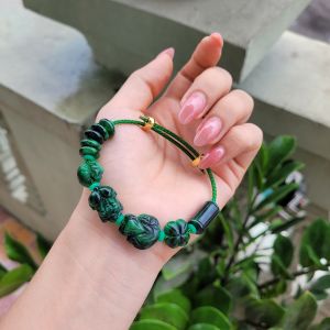 Q779 Vòng cáp lu thống ngũ điếu cỏ 4 lá hồ ly tỳ hưu Cẩm Thạch Sơn Thủy không kén mệnh - Phong Thuỷ TUDO P