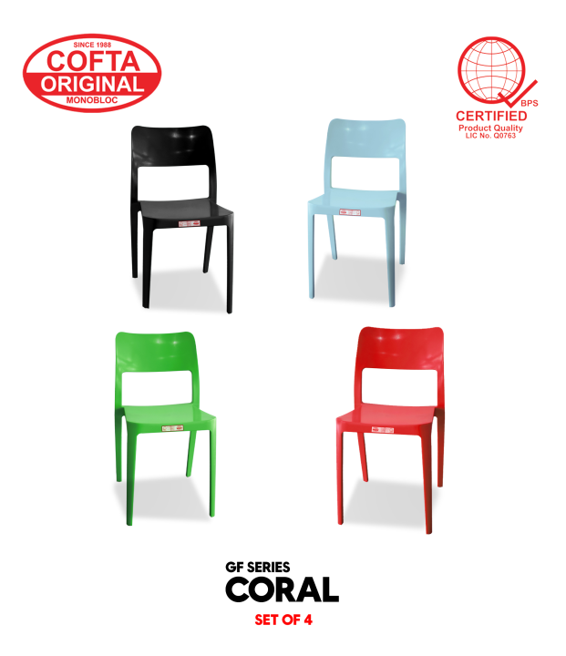Cofta Coral Monobloc Chair (Set of 4) Stackable Glass Fiber Chair