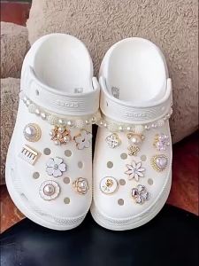 Jjbxc metal cross charm Shoe Accessories Pearl Diamond High Quality Gemstone diy Decorative Buckle Fashion Shoes Accessories