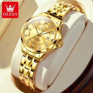OLEVS gold waterproof watch for woman tungsten steel business calendar luminous diamond ladies watch