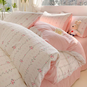 A Bộ Bốn Mảnh Vải Bông Bong Bóng Mây Sợi Hai Lớp Giống Jacquard Ga Trải Giường In Hoa Tươi Mát Bộ Chăn Ga Gối Đệm