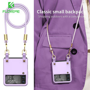 FLOVEME Fashion Ultra Thin Phone Case For Samsung Galaxy Z Flip 5 Flip 4 Flip 3 5G With Crossbody Lanyard Strap Camera Protection Hard PC Folding Back Cover For Galaxy Z Flip 5 Flip 4 Flip 3