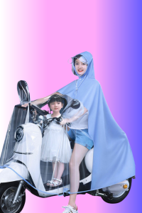 Áo Mưa Cánh Dơi Nửa Trước Trong Suốt Cho Mẹ Chở Bé Dễ Dàng Có Kính Che Mặt Tiện Lợi Vải PVC Hàn Quốc Bền Chắc Mềm Mịn