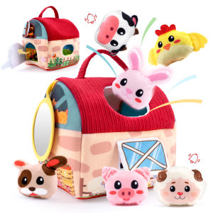 Farm Animal Baby Toys 6-12 Months Soft Farm House with 6 Plush Stuffed Animals Montessori Toys for Toddlers