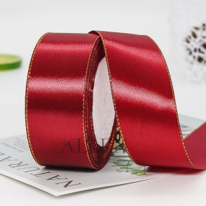 (1.5 x 25yards/roll) Gold Edge Satin ribbon for Gift WrappingBouquetWedding DecorationDIY Craft