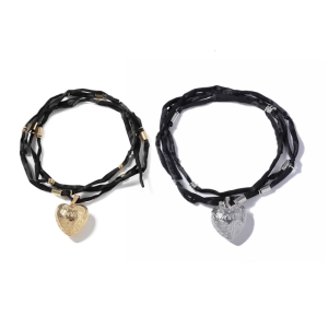 Long Black Rope Necklace with Engraved Heart Pendant Daily Wear Neckchain Adjustable Chain Choker Handmade Gift for Her