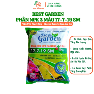Phân NPK Đa Năng 3 Màu Cao Cấp 17-7-19 SM Gói 1kg | Best Garden NPK 3 Màu Cây Xanh Quả Đẹp