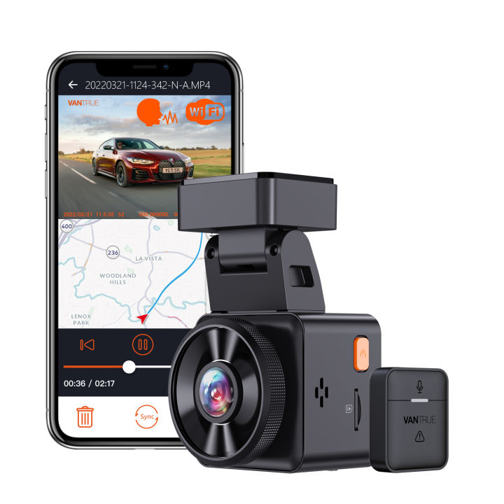 VANTRUE E2 Dual 1944P Dash Cam Auto 5GHz WiFi GPS, Draadloze en Spraakgestuurde Dash Cam Voor