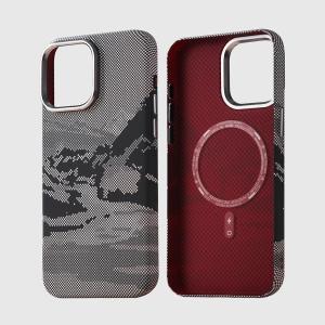 Abstract Landscape Relief for MagSafe Phone Case for iPhone 17 16 15 Pro Max Wireless Charging Alloy Lens Shield Hard PC Cover