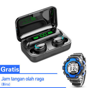 Tws Wireless Earphone Full Bass Headset Bluetooth 5.0 Earbuds Olahraga Kontrol Sentuhan In-ear Tahan Keringat Dengan Mic Hifi Stereo 9d With 2200 Mah Powerbank Earphone Bluetooth Music Box Bluetooth