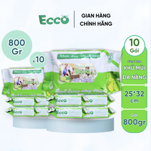 Thùng 10 Gói Khăn Ướt Lau Bếp Đa Năng Gói 800Gr ECCO Dùng 1 Lần