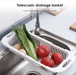 Adjustable Retractable Kitchen Sink Drain Basket Washing Basket Fruit Vegetable Storage Dish Rack Colander