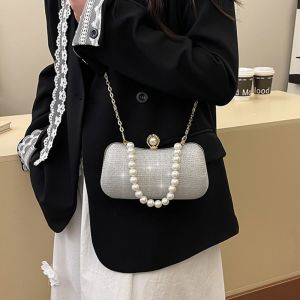 CRNGW Glitter Evening Banquet Bag Wrist Bag Large Capacity Pearl Box Handbag Mini Crossbody Ladies Clutch Bag Party