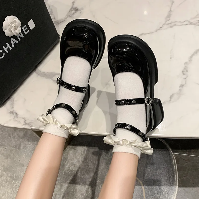 Size 35-40 Womens Vintage JK Leather Shoes Thick Heel Mary Jane