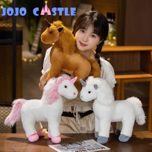JOJO CASTLE 35cm Simulation Cute Unicorn Plush Toys Stuffed Cartoon Animal Doll Fluffy Hair Fly Horse Pillow Children Christmas Birthday Gift