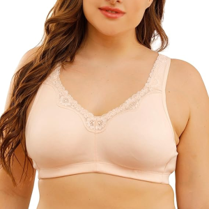 Sheroine Womens Floral Lace Cotton Bra Plus Size Wire-Free Non-Foam Comfort Wide Straps Full Coverage Sleep Underswear2026