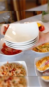 White Square Ceramic Salad Bowl Household Tableware Pasta Fruit Serving Bowl Large Capacity 1Pc
