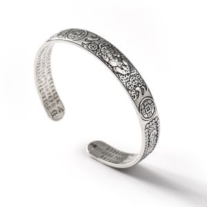 Lucky Charm PiXiu (PIyao) with Money Coin Amulet Vintage Silver Bracelet for Men and Women Fashion Jewelry Couple Bracelet