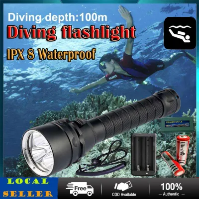 flashlight for diving 30000LM flashlight waterproof original Diving Flashlight waterproof Torch 3T6 200m Underwater Scuba Diving Torch IPX-8 Dive Light LED rechargeable flashlight waterproof and shockproof brightness up to 1280