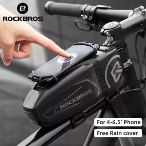 ROCKBROS PC Hard Shell Upper Tube Bag Rainproof Bike Bag For 4-6.5 Front Phone Bag Cycling Phone Holder Motorcycle Bike Accessories