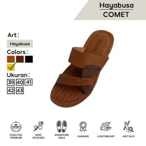 Sandal Slide Pria Hayabusa COMET Kulit PU Gaya Pantai Tahan Lama Warna Coklat/Black Ukuran 39-43