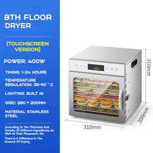 6/8/10/12 Tray Food Dehydrator Machine Easy Make Healthy Snacks & Jerky 304 Stainless Steel for Home Use (SG Warehouse)