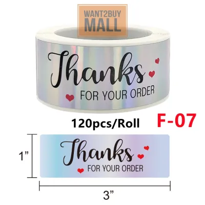 120Pcs/Roll Rectangle Laser Thank You For Your Order Stickers Roll For Small Business Package Sealing Gift Decoration