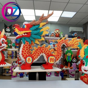 Chinese Auspicious Dragon Flame Dragon Building Blocks Puzzle Adult High Difficulty Huge Type Small Particles Toy Parent-Child Diy Puzzle Assembly Toys for Boy 中国祥瑞龙火焰龙儿童益智拼装积木玩具摆件生日礼物手办节日礼品
