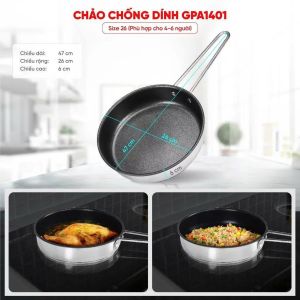 Chảo Inox Chống Dính Goldsun GPA1402 GPA1401 GPA1451 Đáy Từ 3 Lớp Chống Dính Sử Dụng Trên Mọi Loại Bếp