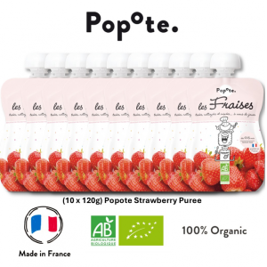 (Bundle of 10) Popote - Organic Strawberry Puree / 10 x 120g / Baby Food / 100% Made in France / Carton Deal