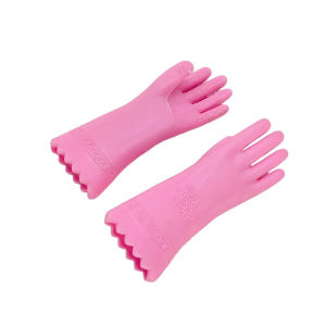 QUANSEN 1Pair Dollhouse Miniature Rubber Gloves Simulation Long Cleaning Gloves Doll Kitchen Decor 1:12 Doll House Furniture Accessories