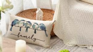 AVOIN colorlife Home Sweet Home Bluebird Family Watercolor Throw Pillow Cover 12 x 20 Inch Winter Blue Cushion Case Decoration for Sofa Couch