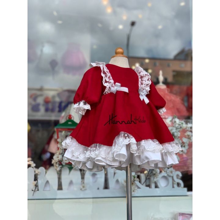Mua Váy Lolita 2 Dây Đỏ Bèo Tầng Bé Gái 4 Đến 28kg Chất Đũi Chun Phối Lụa  [V502] - 12-15kg tại Nhím Xù Kids | Tiki