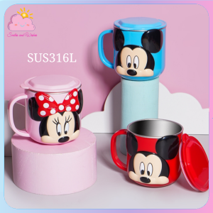 DISNEY Kids Milk Cup with Lid 3D Cartoon SUS316 Stainless Steel 260ml