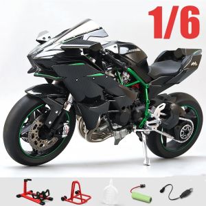 Spray 1:6 Kawasaki H2R Alloy Large Motorcycle Model Diecast Precision Sound Light Simulated Kid Boyfriend Gift Display-worthy