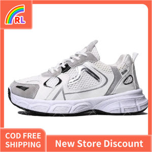 2024 New Korean white shoes for women chunky sports sneakers for women leather material