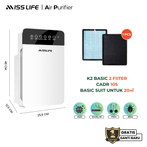 Miss Life Air Purifier Ruangan Bayi Pembersih Udara Kamar Tidur HEPA Filter Purifier UV Sterilizer Ion Negatif Bau Virus Debu Alergi Asap Pet Care Filter Karbon Aktif Lamp UV untuk Rumah & Kantor Cocok Untuk Bayi & Hewan Peliharaan Bergaransi