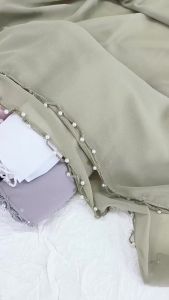 [ Strict Selection ] New Chiffon Long Scarf with Pearl Beading and Wave Edge Decoration Middle Eastern Headscarf Arabian Turban