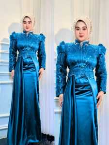 Maxi Dress Brokat Spangle Burgundy Mahogany Viral Mewah Elegan Terbaru 2025 Bahan Velvet Kombinasi Payet Mutiara Premium / Gaun Pesta Perempuan Remaja Ootd Oufit Hijab Simple